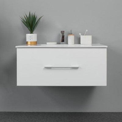 White single-pump PVC wall hung bathroom cabinet vanity